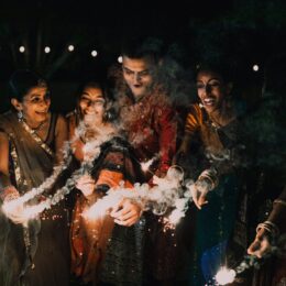 Happy family celebrating Diwali