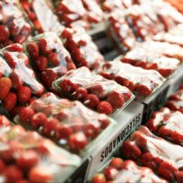 Strawberries in plastic packaging