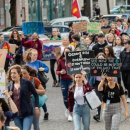Women protestors at a climate march.