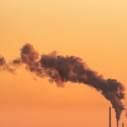 Smokestack at sunset.