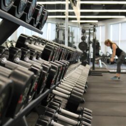 Barbells in a gym