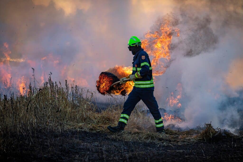 Firefighter with fire