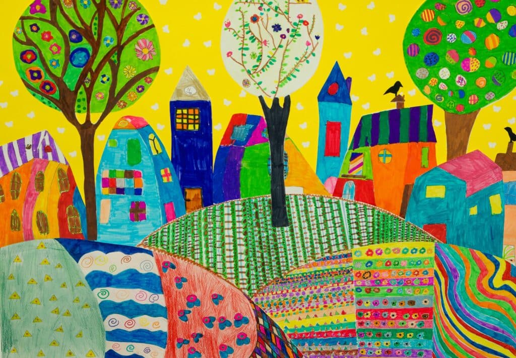 A child's crayon mural