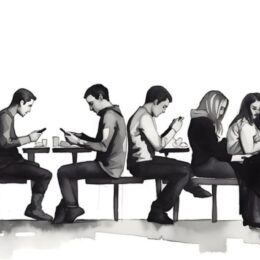 Sketch of people on cell phones