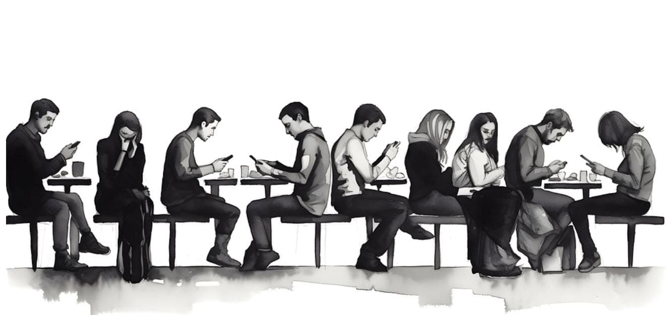 Sketch of people on cell phones