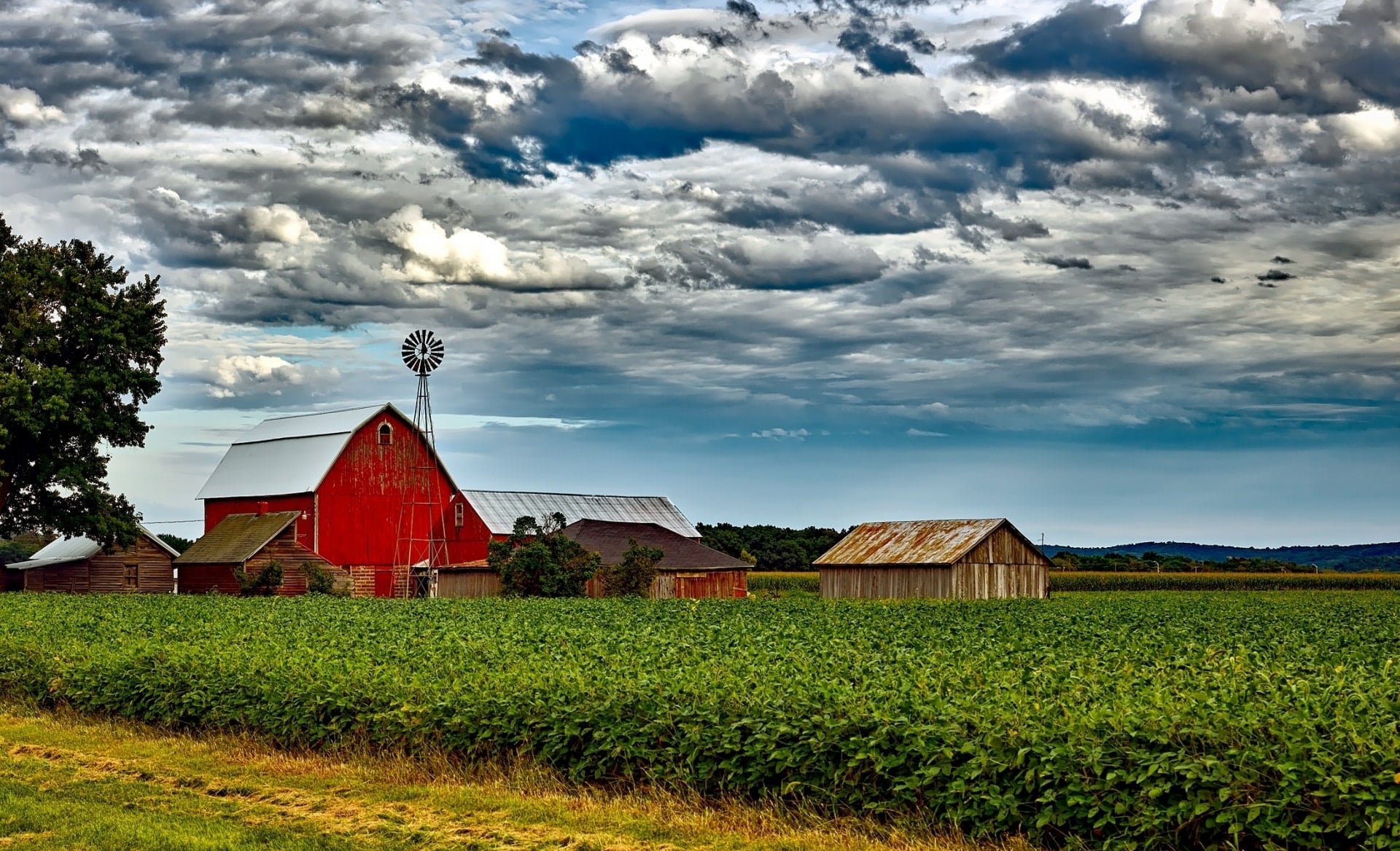 Farm under clouds