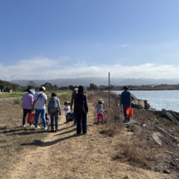 Volunteers pick up trash among the coast