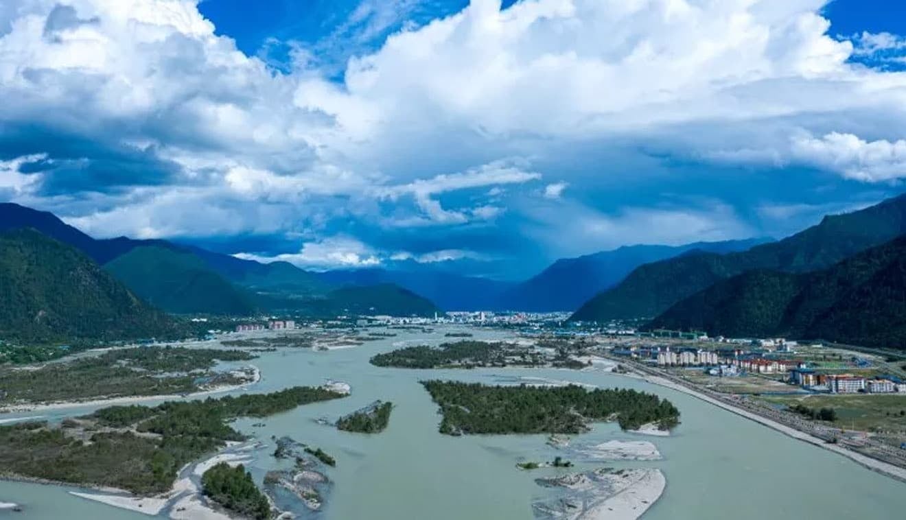 Sky/drone photo of China's enormous hydropower dam project that has begun development