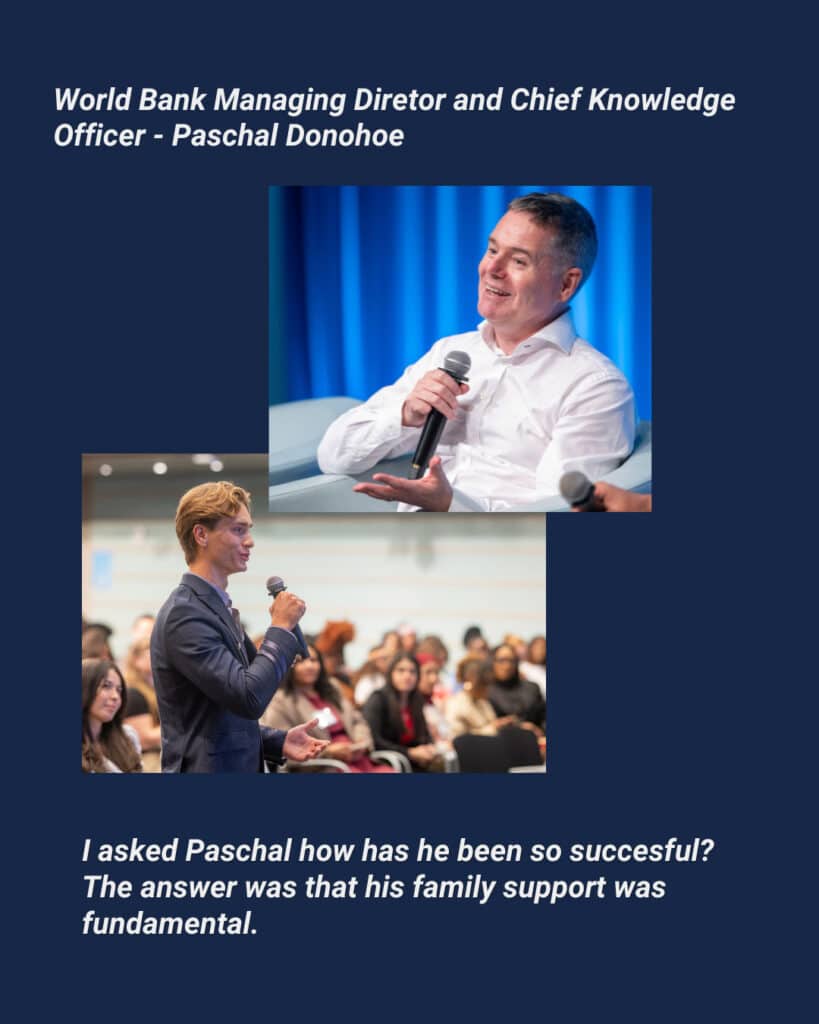 In conversation with Paschal Donohe, Managing Director and Chief Knowledge Officer of the World Bank Group. Funnily enough we both studied at Trinity College Dublin. Credit: World Bank Group Youth Summit Committee