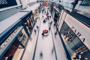 aerial of customers shopping in mall