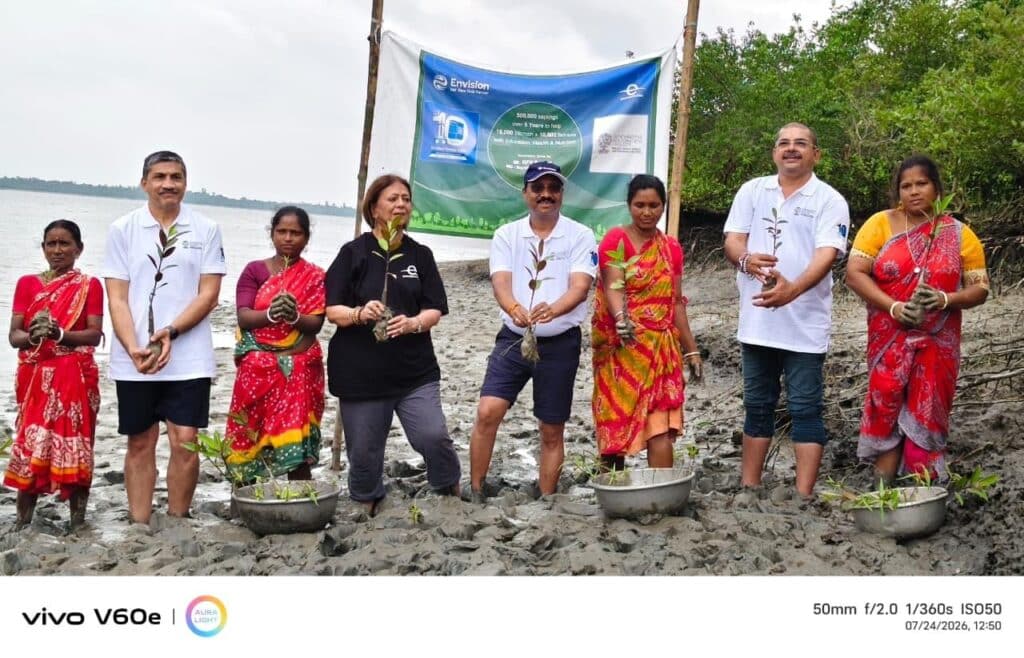 A celebration of tree planting with people from the Sundarbans team