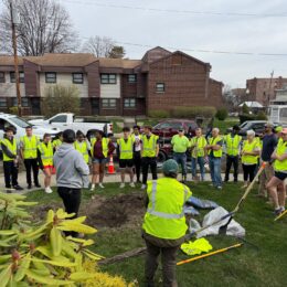 Capital Roots volunteers gathering at the beginning of their Earth Day Tree Planting.