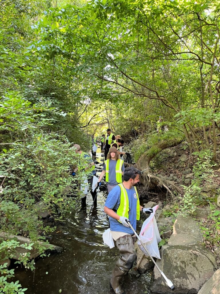Charlotte Mecklenburg Storm Water Services volunteers mark storm drains.