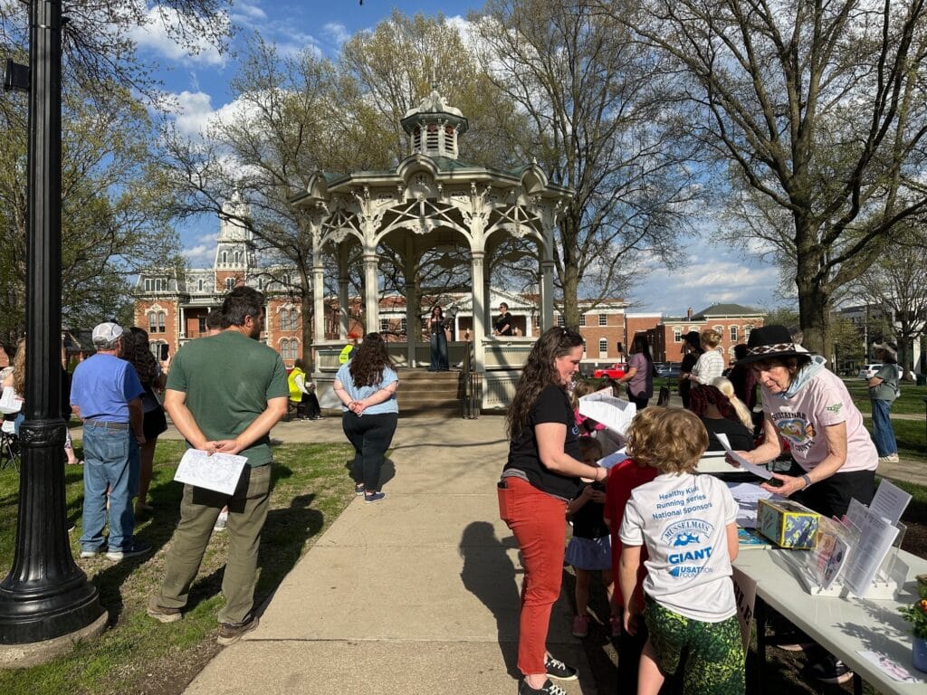 John Caruso of the American Chestnut Foundation shares info with participants at Medina County Indivisible’s Earth Day event.