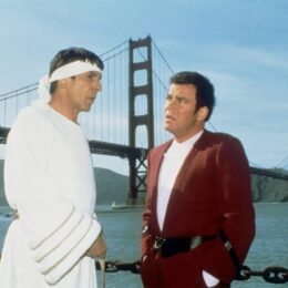 Still from Star Trek IV with William Shatner as Captain Kirk and Leonard Nimoy as Spock