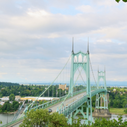 Photo of light green metal suspension bridge