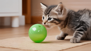 Kitten playing with plastic ball