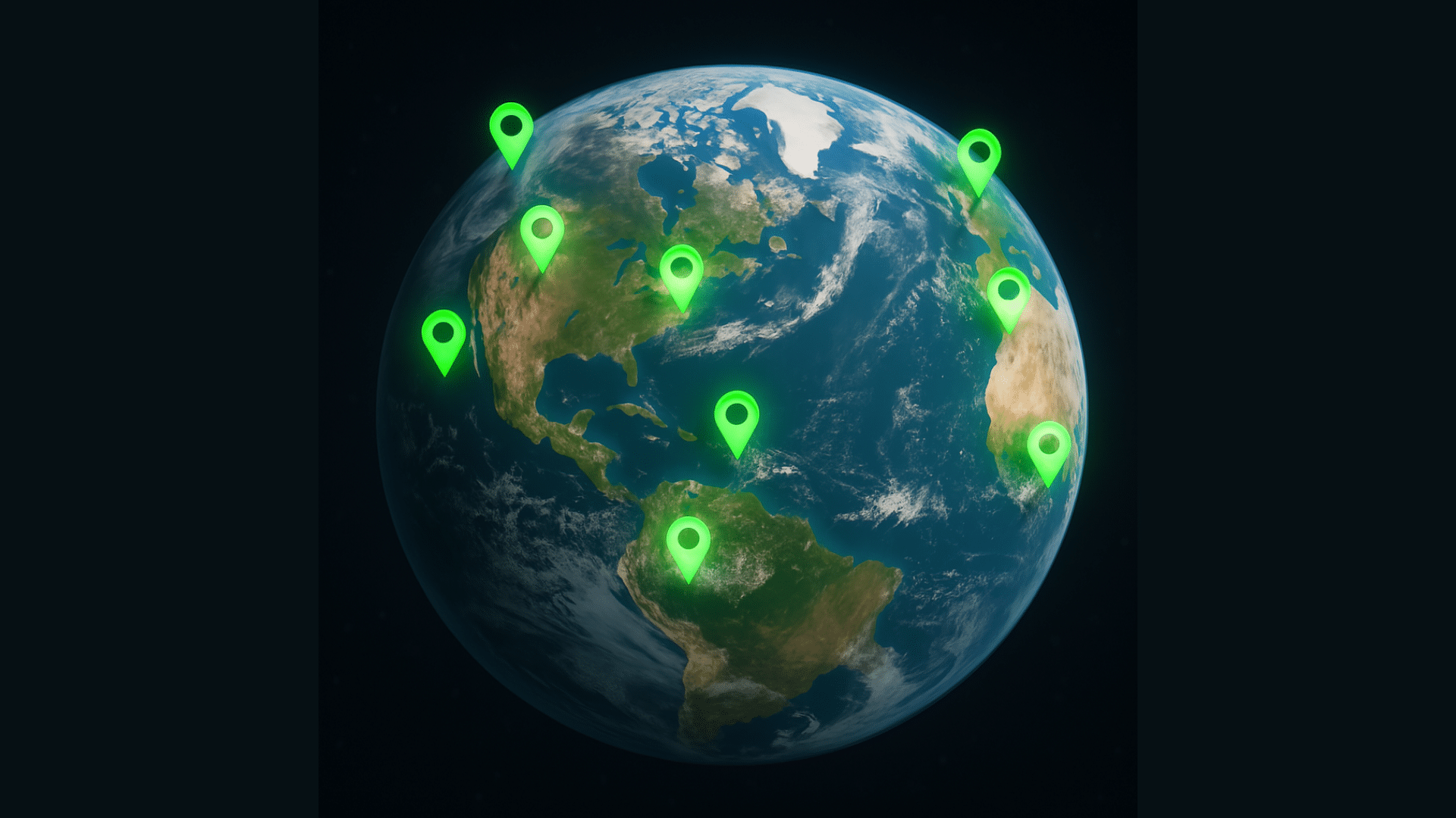 Globe with green pinpoints