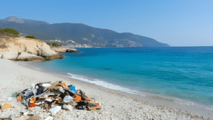 Beautiful beach with trash.