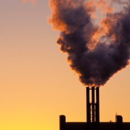 Smokestacks at sunset