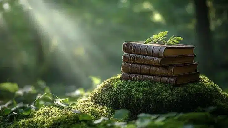 Books in a forest